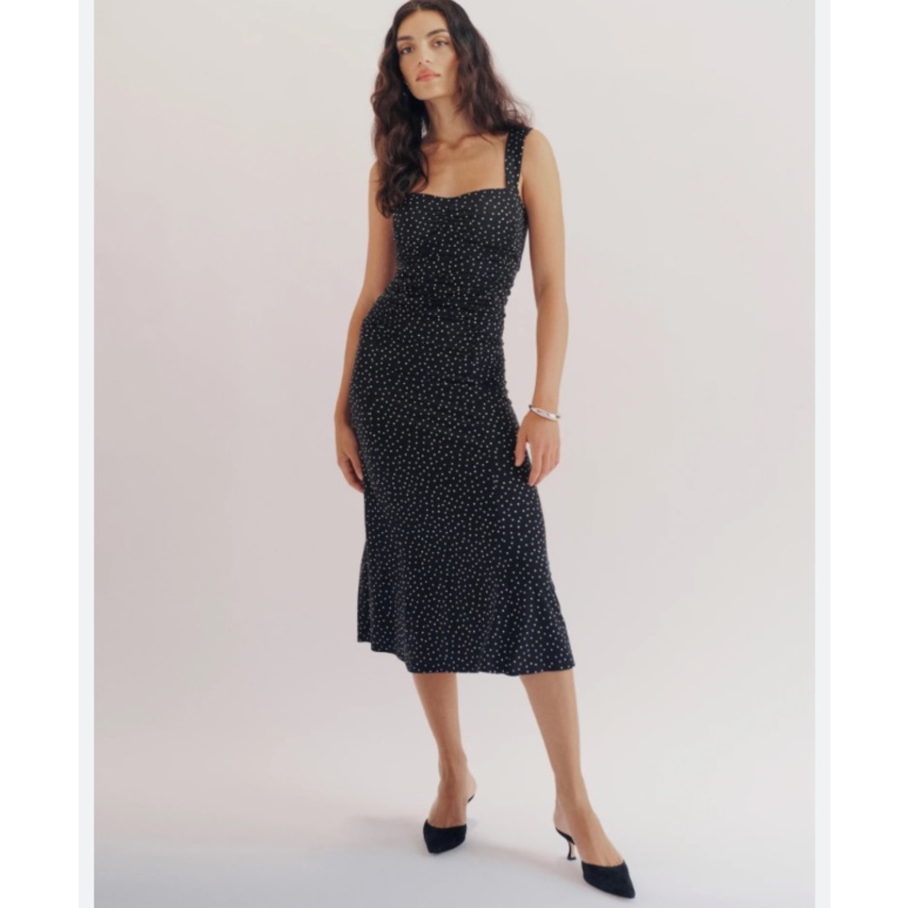 Reformation Black Polka Dot Midi Dress